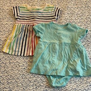 Primary Kids Casual Dresses 6-12 months- Rainbow Stripe and Aqua